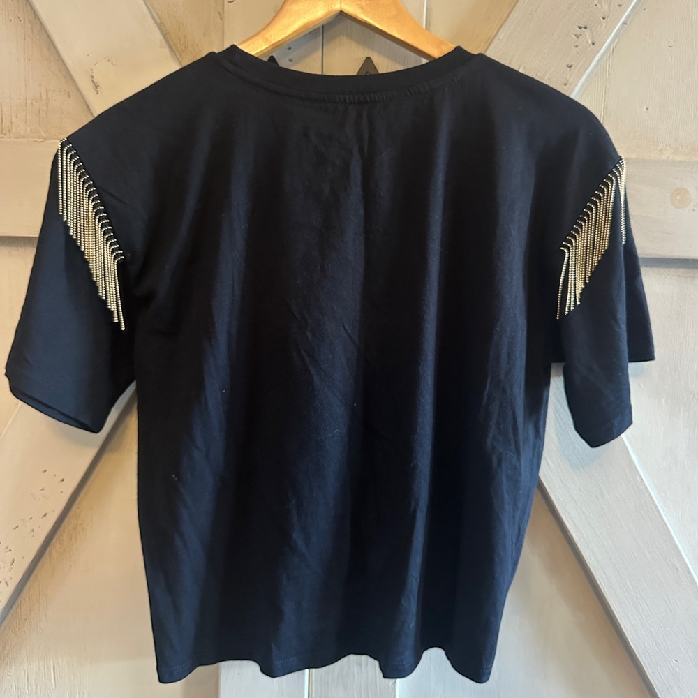 Nashville OG Graphic Tee Medium Black Rhinestone Fringe Western Cowgirl Top - Picture 6 of 6